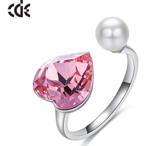 CDE Women Rings With Crystals Embellished With Crystals from Swarovski Adjustable Pearl Heart Romantic Ring Fine Jewelry Gifts