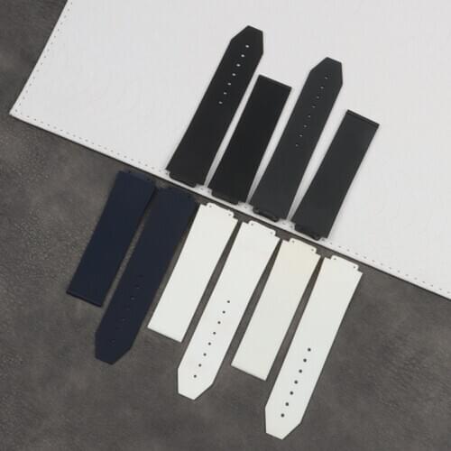 Black blue white Watchband for Hublot strap soft nature rubber silicone watch band 25*17mm logo on butterfly buckle tools