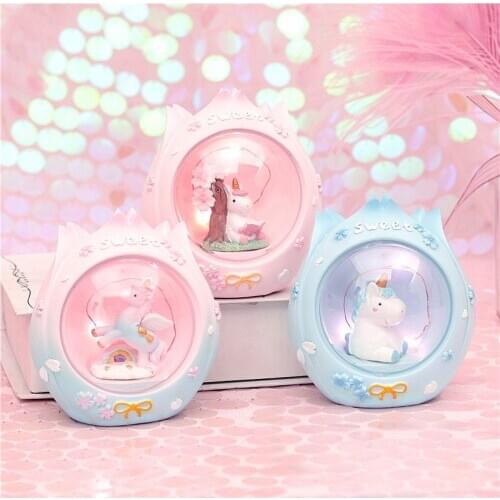 Girls Heart Flower Bud One-Horn Star Night Light Room Decoration Toy Gift Heart-Moving Gift Decoration DND Miniatures