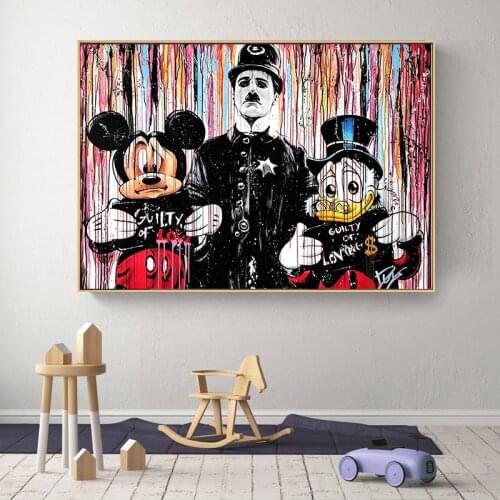 Disney Donald Duck Mickey Mouse Wall Graffiti Street Art Cuadros Picture Canvas Painting Posters Prints for Living Room Decor