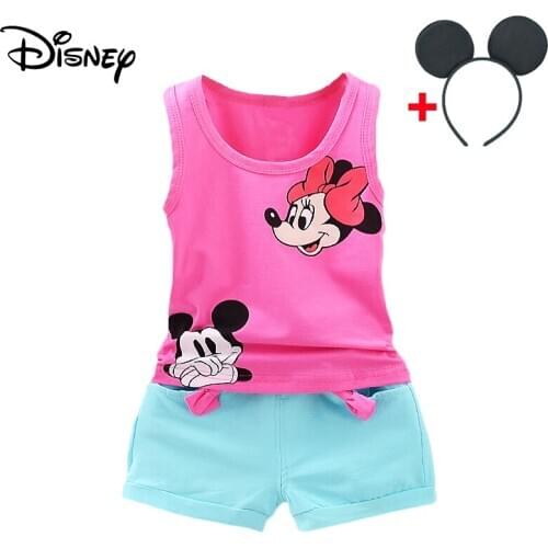 Disney Mickey Minnie Baby Kid Clothes Set Spring Bow Summer sleeveless With Pant Infant Clothing Kids Bebes Jogging Suit 2020