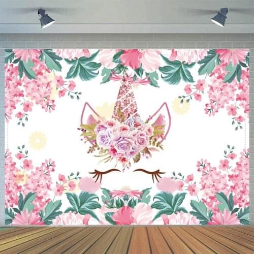 Floral Unicorn Photography Backdrop Birthday Flowers Party Banner Dessert Table Background Photophone Booth Photocall