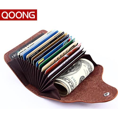 QOONG Genuine Leather Unisex Business Card Holder Wallet Bank Credit Card Case ID Holders Women Cardholder porte carte KB1-002