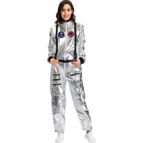 Halloween Silver Pilot Astronaut Alien Spaceman Cosplay Costume Carnival Party Couple One Piece Jumpsuit