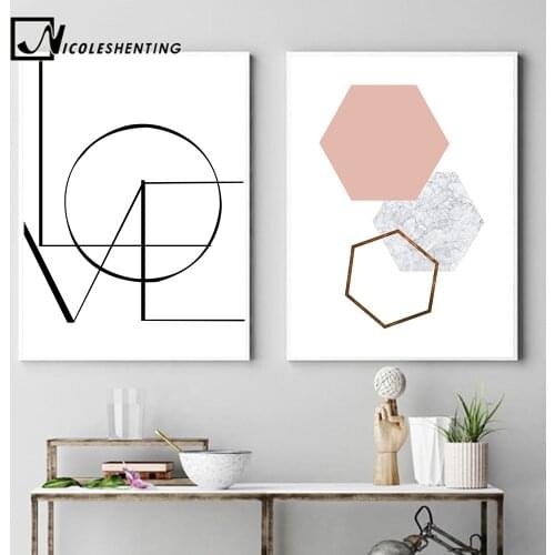 LOVE Wall Art Canvas Poster and Print Hexagon Graphic Abstract Painting Minimalist Nordic Decoration Pictures Modern Home Decor