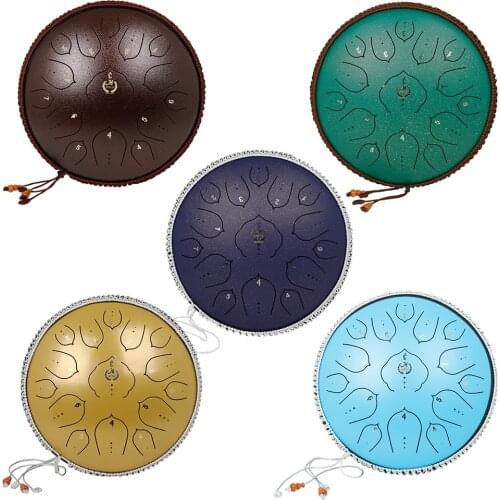 M MBAT 13 Inch Steel Tongue Drum 15 Tone Hand Pan Tank Drum Ethereal Drums Percussion Instrument Yoga Meditation Beginner Gift