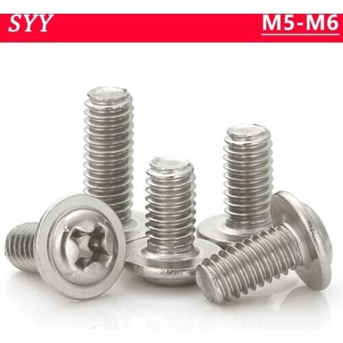 M5 M6 DIN967 304 A2 Stainless Steel PWM Cross Phillips Pan Round Truss Head With Washer Padded Collar Screw Bolts