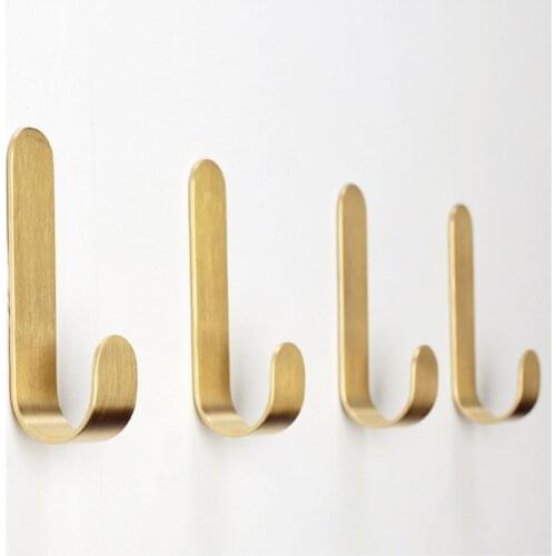 Metal Wall Mounted Towel Hanger J Shaped Brass Coat Hook Rack for Bathroom Kitchen Organizer Hat Clothes with 6g Glue P15D