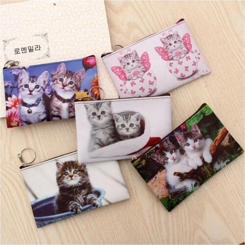 Cute Cat PU leather Coin Purses Kids clutch wallet Women mini Wallet zipper cartoon Bag Pouch Holder change purse Female