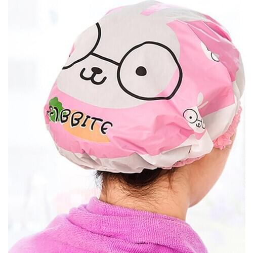 CUTE Cartoon Turban Shower Cap Quickly Dry Hair Shower Hat Wrapped Towel Bathing Cap Bathroom Accessories Waterproof Bathing@4