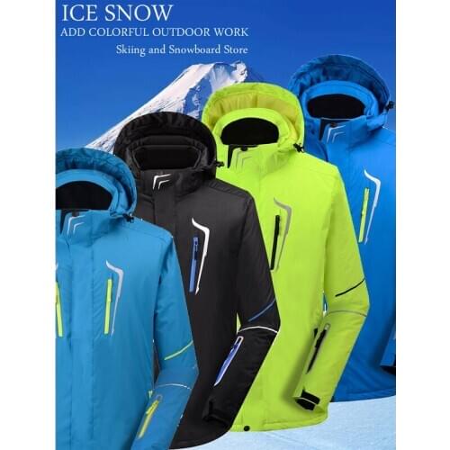 Black/Blue/Fluorescent Green Mens Snow Jacket Snowboard Suit Coats Waterproof Winter Costumes Skiing Clothing Pure Colors Plus