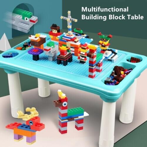 Multi-function Table Desk Baseplate Brinquedos City DIY Building Blocks Study Table Marble Race Run Bricks Kids Educational Toys