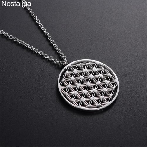 Stainless Steel Flower Of Life Charm Necklace Fleur De Vie Sacred Geometry Jewlery Gifts For Friends 2019