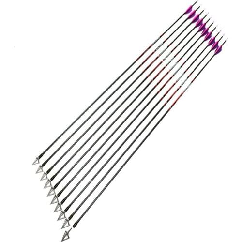 12pcs 31" Archery Carbon arrows Spine350 400 500 600 700 800 900 ID4.2mm 1.75"plastic vane arrow insert for Recurve bow hunting