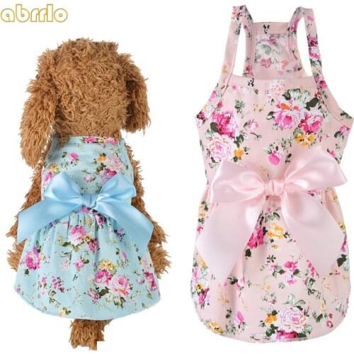 Pet Dog Dress Cotton Cute Bow Streamer Princess Floral Dresses Spring/Summer Soft Dog Clothes For Puppy Small Dogs Cats Apparel
