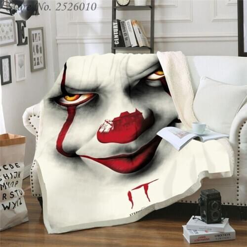 Throw Blanket It Chapter Two Clown 3D Velvet Plush Blanket Bedspread For Kids Girls Sherpa Blanket Couch Quilt Cover Travel 05