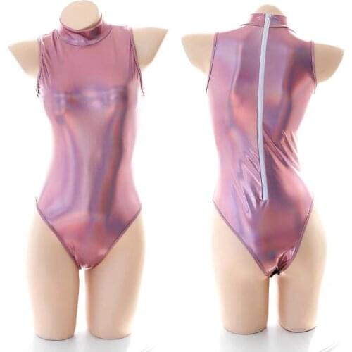 Sexy Anime Cosplay High Cut Swimsuit High Neck Halter Bodysuit Lolita One Piece Swimwear Body Suit Latex Catsuit Drop Ship