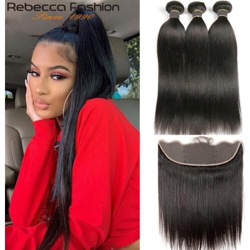 Rebecca Straight Lace Frontal With Bundles Remy Human Hair With Frontal 3/4 Bundles With Frontal Brazilian Closure with Bundles