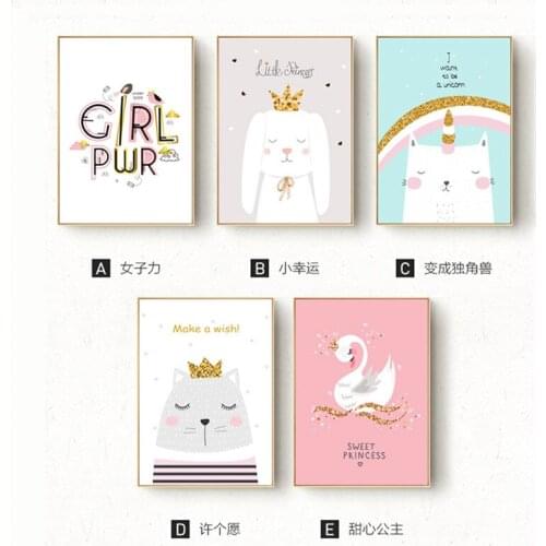 Nordic Cartoon Character Modeling Hanging Painting Home Simple Frameless Childrens Room Decorative Painting Murals Canvas