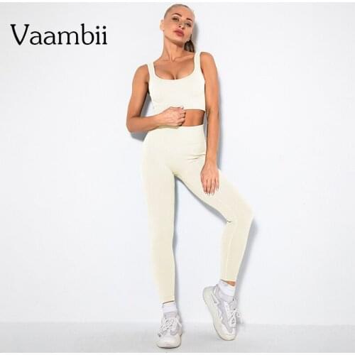 Sport Woman Tights 2 Piece Sets Womens Outfits Sports Bra Seamless Fitness Knitted Suit Womens Gym Clothing 2021 Yoga Set