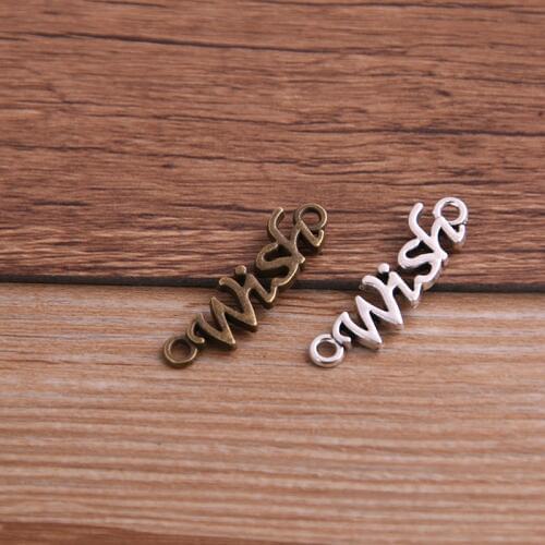 20PCS 8*28mm Tibetan Two Color Letter "Wish" Connectors Charms Pendants for Jewelry Making DIY Handmade Craft