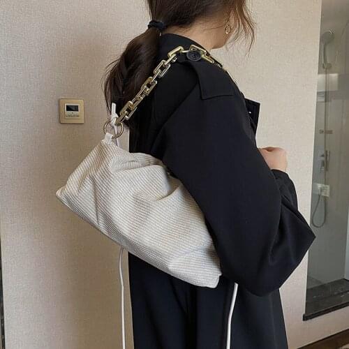 Corduroy Light Chain Handbags for Women 2021 Spring New Light Luxury Crossbody Shoulder Bags Green Purses Lady Fashion Clutch