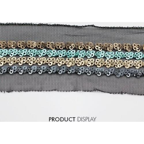 Beaded Sequin Fabric Paillette 4Row Black Venise Costume Applique Lace Ribbon Trim Sewing Supplies for Craft Garment 18yard/T772