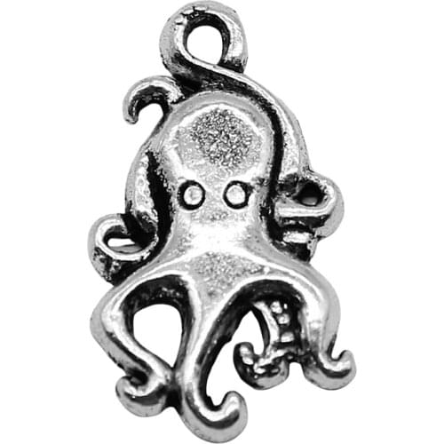 WYSIWYG 10pcs Charms Octopus 10x18mm Antique Silver Color Pendant Octopus Charms For Jewelry Making Jewelry Findings