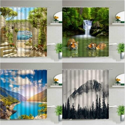 Mountains and rivers scenery bedroom curtains bathrooms modern fixture curtains in the room Curtains Curtain for bathroom