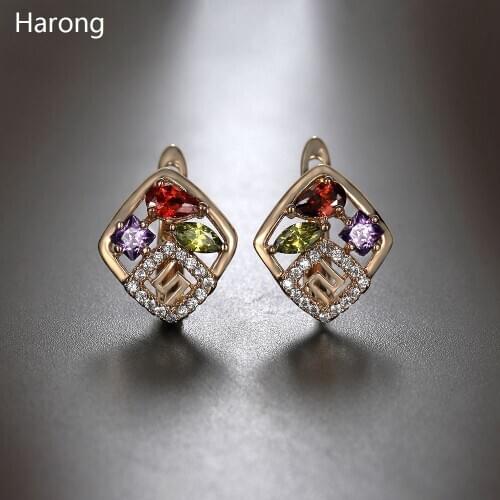 6style Natural Crystal Zircon Colorful Stud Earring Geometric Hollow Jewelry Earrings For Woman Luxury Aesthetic Accessories