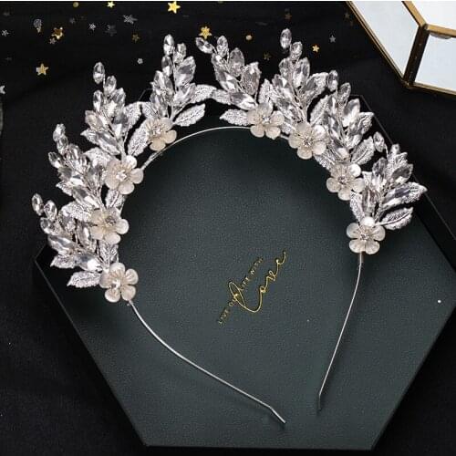 Crystal Bride Hair Accessories Handmade Rhinestone Flower Hairband Women Headband Silver Color Headpeice Headdress JL
