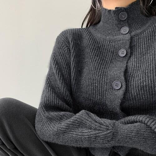 TVVOVVIN Winter Loose Lantern Sleeve Women Sweater Korean Simple Solid Color Turtleneck Casual Knitted Cardigan Hq3a