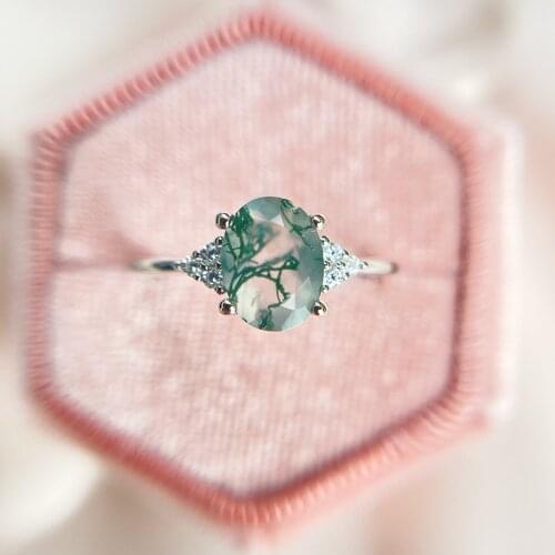 GZXSJG Natural Moss Agate Gemstones Rings for Women Solid 925 Sterling Silver Wedding Engagement Gift Fine Jewelry