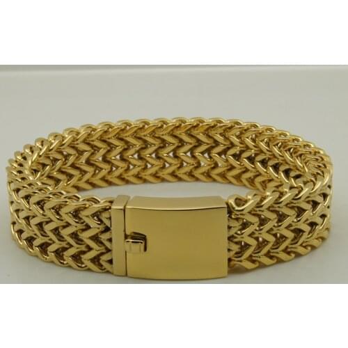 1.8cm wide woven chain gold plating 316L stainless steel chain bracelet men jewelry bracelet 1pc