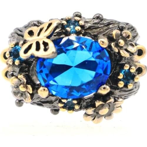 21x19mm SheCrown Bohemia Design 12g Created Flowers Pink Morganite Pink Kunzite Paris Blue Topaz Women Black Gold Silver Rings