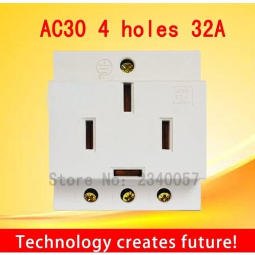 3Pole US EU 4 Pin Plug DIN Rail Mount AC Power ac30 Modular Socket 32A 440V AC socket Connector 4HOLES