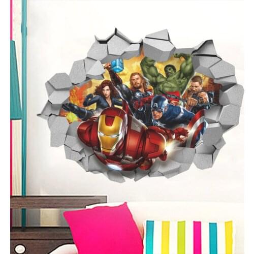 3D Disney The Avengers Smashed Wall Window Wall Decals Kids Rooms Nursery Home Decor Pvc Stickers Diy Boys Mural Gift