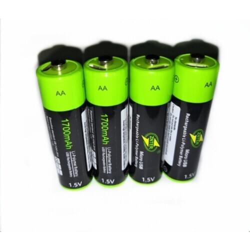 4pcs/lot ZNTER 1.5V AA Rechargeable Battery 1700mAh USB Rechargeable Lithium Polymer Battery Quick Charging by Micro USB Cable
