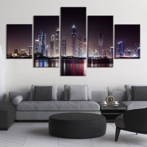 No Framed Canvas 5Pcs New York Night View Lake Scenery Wall Posters Paintings Decorative Prints Home Decor Decoration Pictures