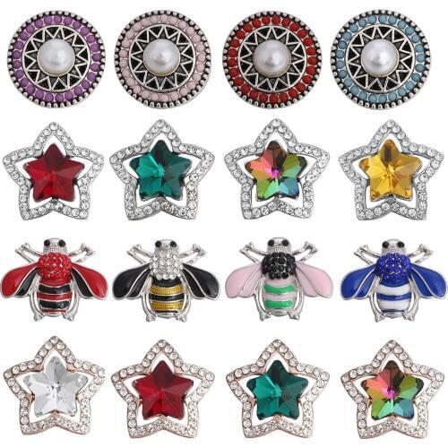 5pcs/lot Wholesale Snap Jewelry Mixed Colorful Rhinestone Crystal 18mm Snap Button Jewelry Fit Snap Bracelet DIY Charms Jewelry