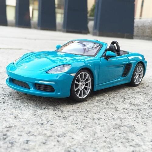 Bburago 1:24 Porsche 718 Boxster Blue roadster convertible simulation alloy car model Collect gifts toy