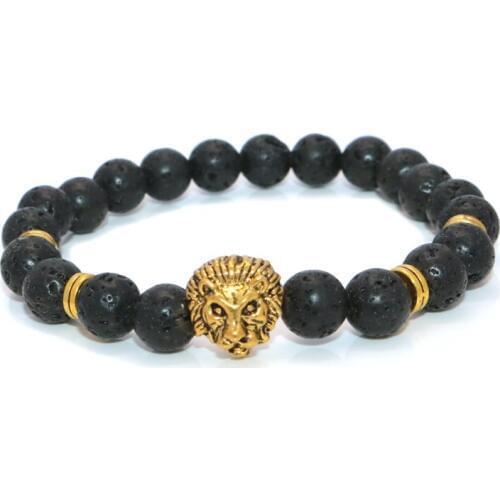 10mm Volcanic Stone Beads Bracelet Men Charm Natural Stone Braslet For Man Handmade Casual Jewelry Lion crown dragon