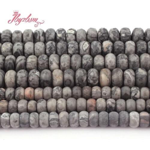 3x6/5x8mm Natural Map Stone Rondelle Shape Spacer Loose Stone Beads For DIY Necklace Bracelats Pandant Jewelry Making Strand 15"