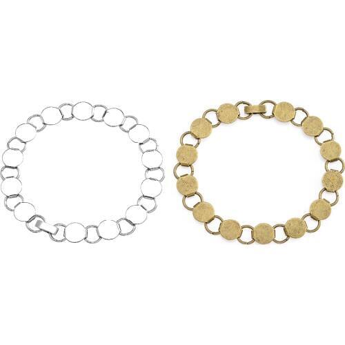 5pc Fit 10mm Glass Cabochon DIY 22cm Chain Antique Bronze Silver Plated Round Blank Settings Bezel Pad Bangle Bracelet Base