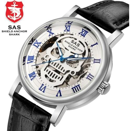 Shark brand For men 3D Luminous Hands mechanical watches Tourbillon Belt made of leather Man Automatic Skeleton Business Watch