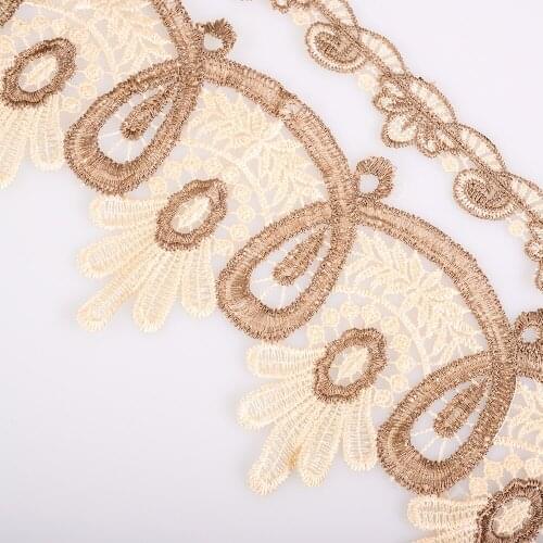 Cusack 2 yards Lace Trim Ribbon Tape for Costumes Home Textiles Trimmings Sewing DIY Lace Fabric Polyester Gold Line Beige Brown