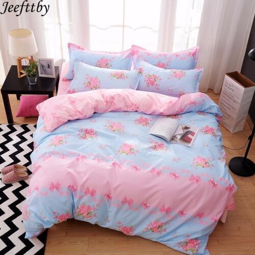 Home Textiles Luxury Pink Flower Bedclothes Duvet Cover Flat Bed Sheets +Pillowcase King Queen Full Twin Bedding Set 3/4pcs