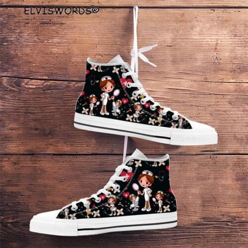 ELVISWORDS Cartoon Nurse Design Breathable Ladies Classic Low Top Sneakers Leisure Womens Stylish Canvas Vulcanized Shoes 2021