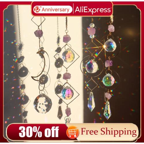 Crystal Sun Catchers Prisms Hanging Rainbow Chaser Love Star Moon for Window Curtains Pendant Home Garden Car Lamp Decor Gifts