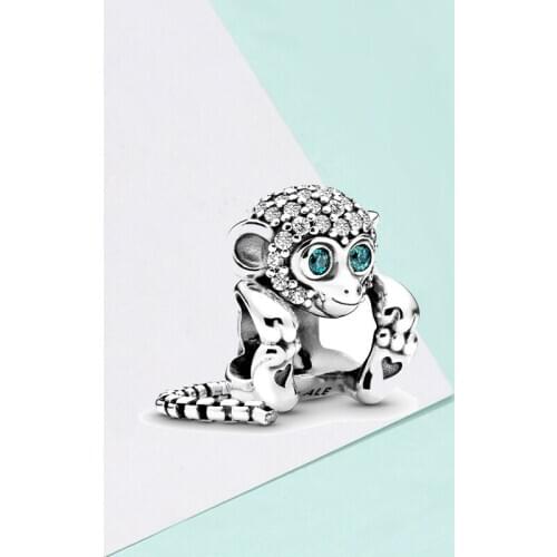 Jewoey Shion 2pc Silver Plated Crystal Smart Monkey Charms Beads Fit Brand Bracelets Cartoon Jewelry Accessories For Women
